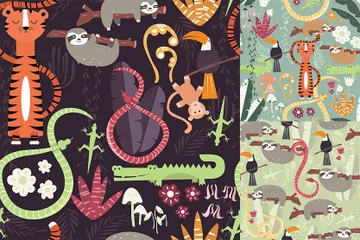 Animais da floresta tropical Pacote de Ilustrações