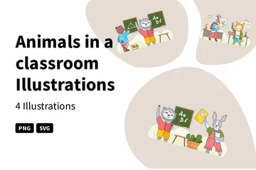 Animais em uma sala de aula Illustration Pack