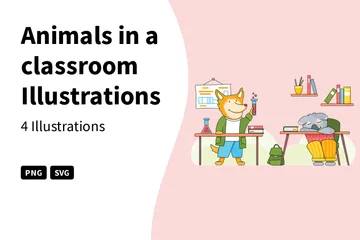 Animais em uma sala de aula Illustration Pack