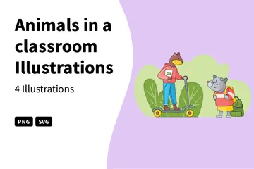 Animais em uma sala de aula Illustration Pack