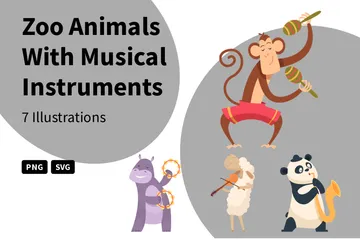Animais de zoológico com instrumentos musicais Pacote de Ilustrações