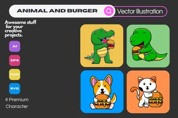 Animal And Burger Illustration Pack