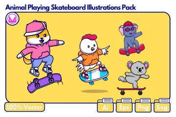 Animal cool jouant au skateboard Pack d'Illustrations