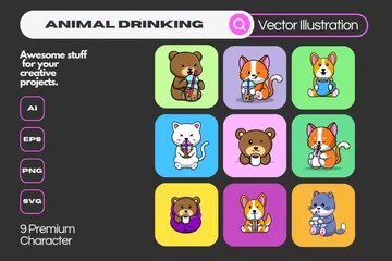 Animal Drinking Illustration Pack
