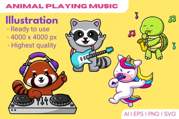Animal Playing Music Illustration Pack