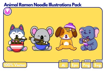 Macarrão Ramen Animal Pacote de Ilustrações