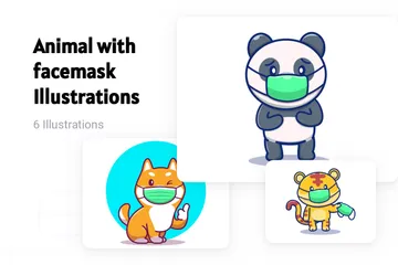Animal With Facemask Illustration Pack