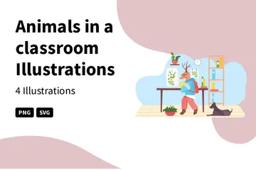 Animals In A Classroom Illustration Pack