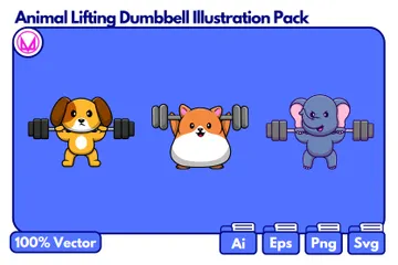 Animals Lifting Dumbbell Illustration Pack