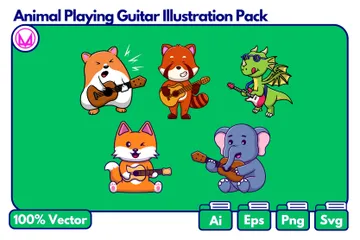 Animals Playing Guitar Illustration Pack