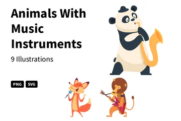 Animals With Music Instruments Illustration Pack