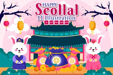 Seollal, l'année du lapin Illustration Pack