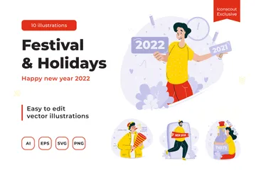 Ano Novo 2022 Pacote de Ilustrações