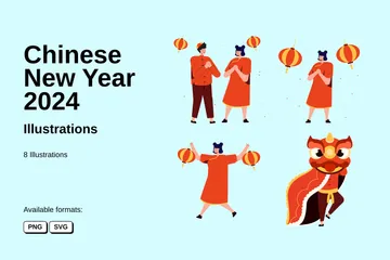 Año nuevo chino 2024 Paquete de Ilustraciones
