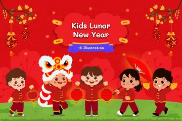 Año Nuevo Lunar para niños Paquete de Ilustraciones