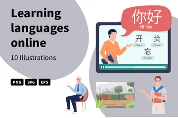 Apprendre les langues en ligne Pack d'Illustrations