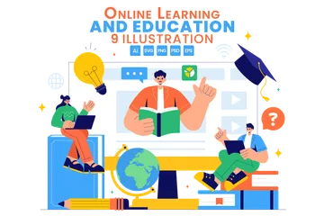 Apprentissage et éducation en ligne Pack d'Illustrations