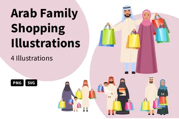 Famille arabe Shopping Pack d'Illustrations