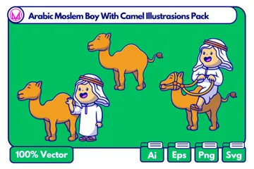 Arabic Moslem Boy With Camel Illustration Pack