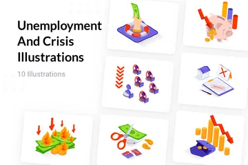Arbeitslosigkeit und Krise Illustrationspack