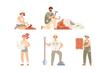 Archaeologists At Excavation Illustration Pack