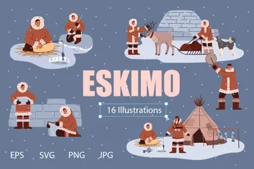 Arctic Eskimos People Illustration Pack