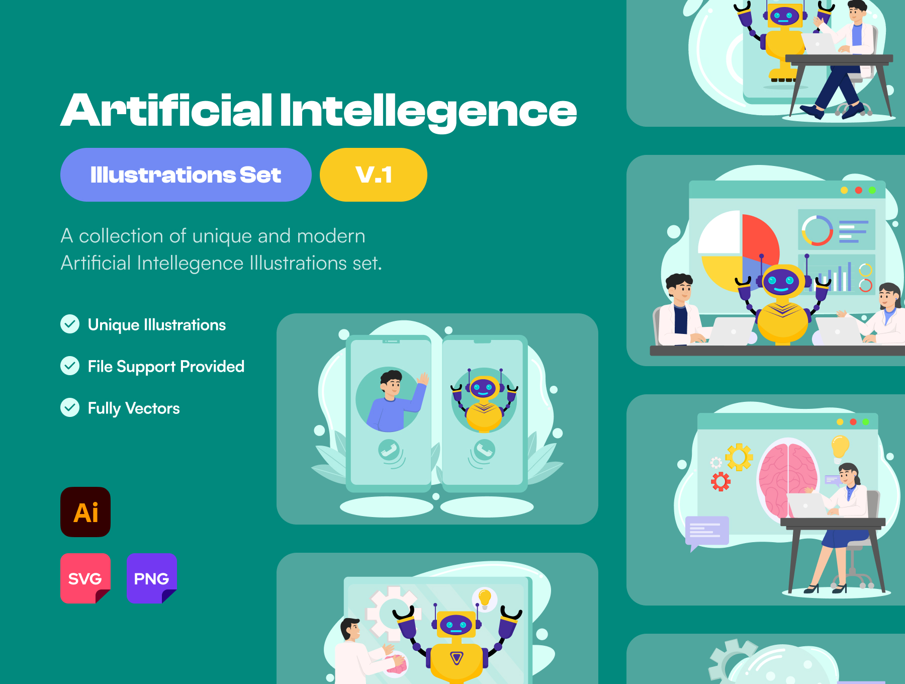 Artificial Intelligence Illustration Pack - 8 Free Download Science ...