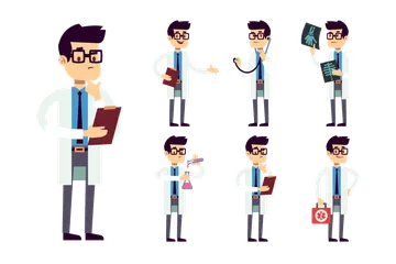 Arzt, Chemiker, Apotheker, Chirurg, Zeichentrickfigur Illustrationspack