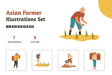 Asian Rice Farmers Illustration Pack