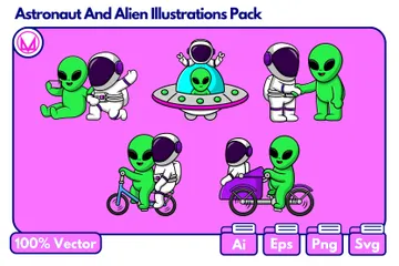 Astronaut And Alien Illustration Pack