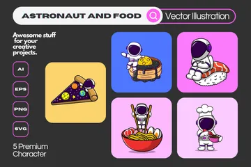 Astronaut And Food Illustration Pack