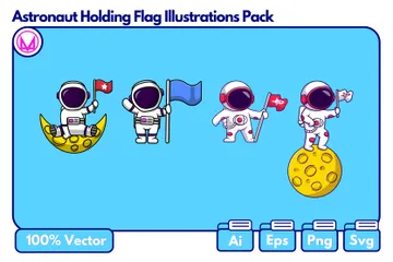 Astronaut Holding Flag Illustration Pack