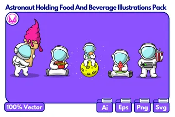 Astronaut Holding Food And Beverage Illustration Pack