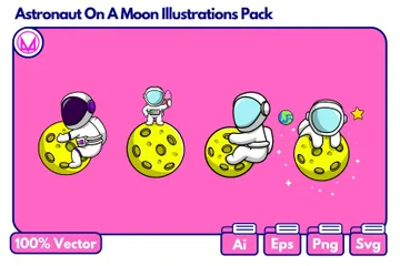 Astronaut On A Moon Illustration Pack