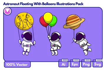 Astronaut schwebt mit Luftballons Illustrationspack