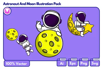 Astronaut und Mond Illustrationspack