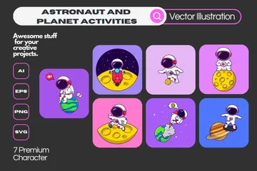 Astronaut With Planet Activities Illustration Pack