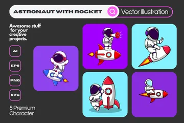 Astronaut With Rocket Illustration Pack