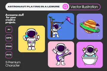 Astronauta brincando de lazer Pacote de Ilustrações