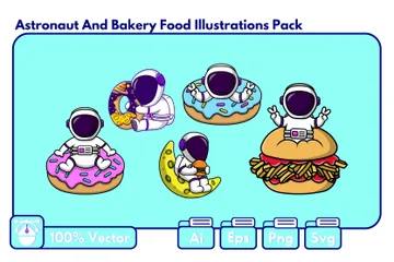 Astronauta com comida de padaria Pacote de Ilustrações