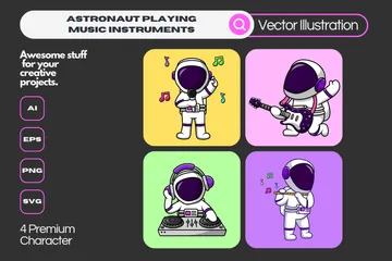 Astronauta tocando instrumentos musicais Pacote de Ilustrações