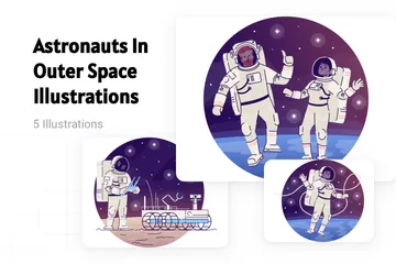 Astronautas en el espacio exterior Paquete de Ilustraciones
