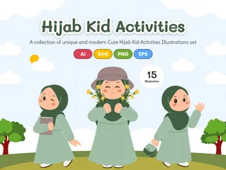 Atividade fofa para crianças Hijab Pacote de Ilustrações