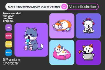 Atividades de tecnologia Cat Pacote de Ilustrações