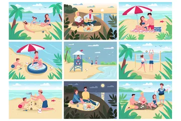Atividades na praia Pacote de Ilustrações