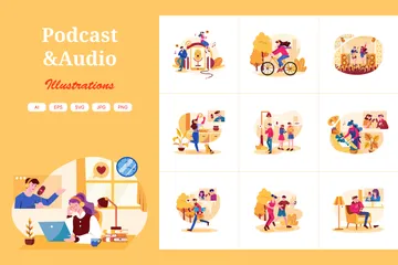 Pódcast de audio Paquete de Ilustraciones