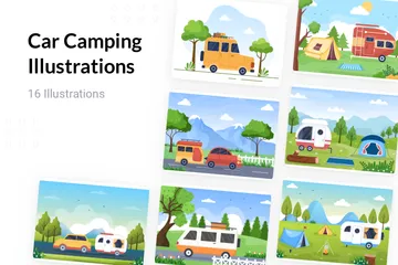 Coche Camping Paquete de Ilustraciones