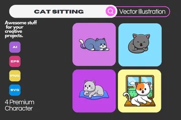 Gato sentado Pacote de Ilustrações