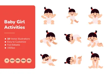 Baby Girl Activities Illustration Pack