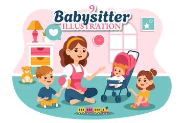 Babysitter-Dienste Illustrationspack